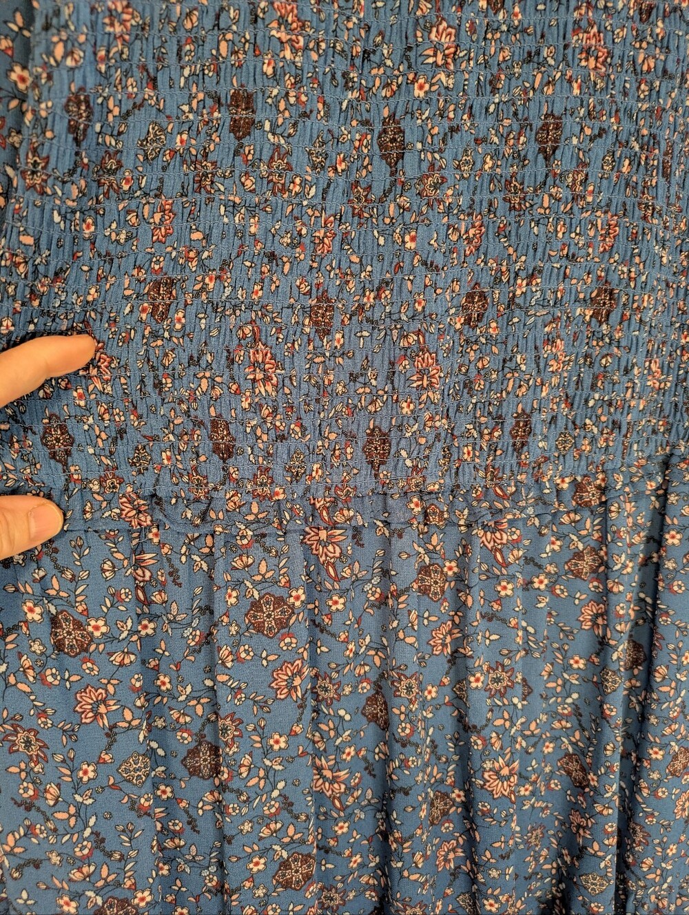 dip Blue Floral Smocked High-Neck Midi Dress - Picture 6 of 8